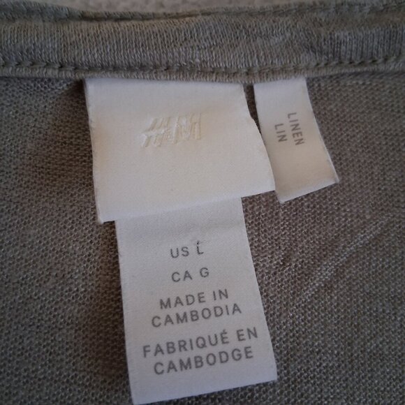 H&M Women's Linen Short Sleeve Henley Top Olive Green Large - Picture 4 of 10